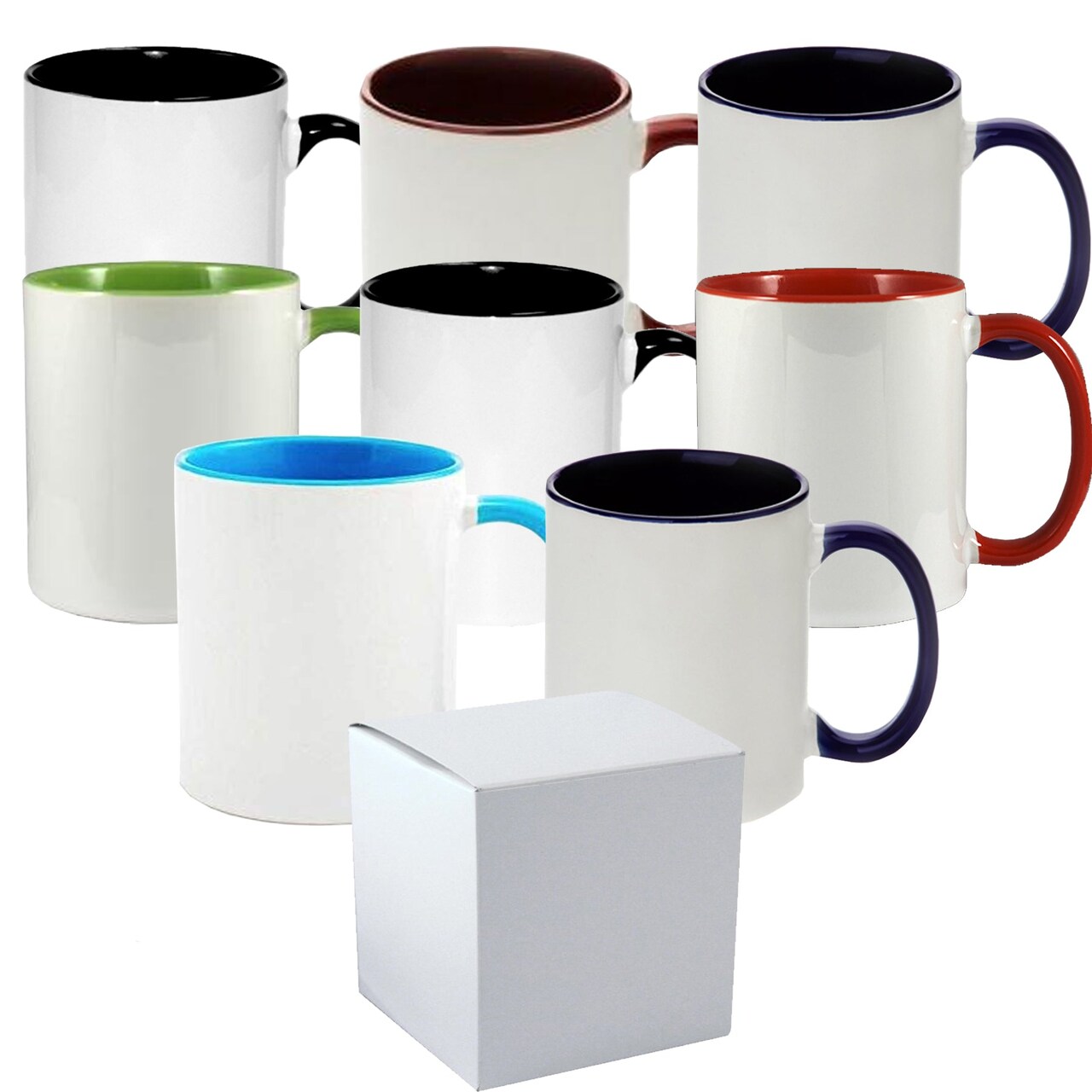 8 Pcs 15OZ El Grande MIXED Color inner & Handle Sublimation Mugs With White  Boxes
